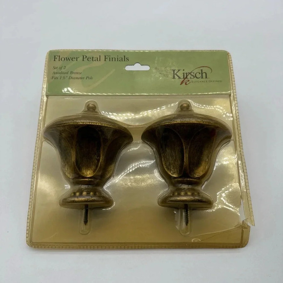 Kirsch Designer Metals Flower Petal Finials  1 3/8" Pole Gilded Bronze Set Of 2 - Picture 1 of 4